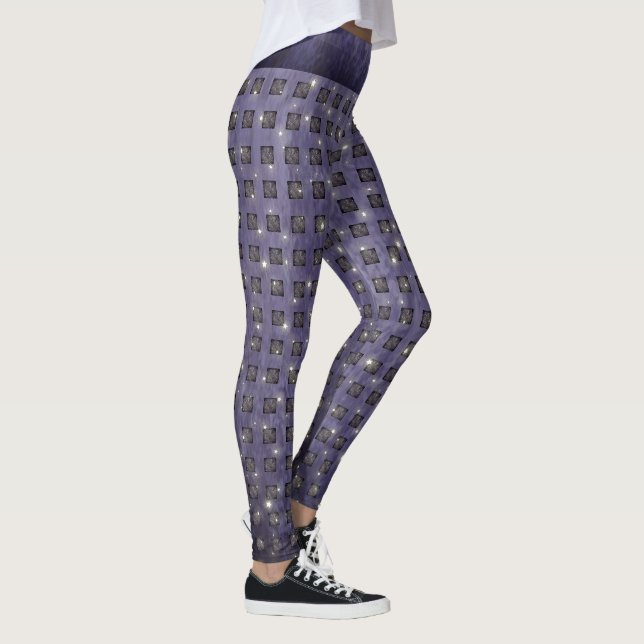 Lila Check Mönster med stjärnor Leggings (Höger)