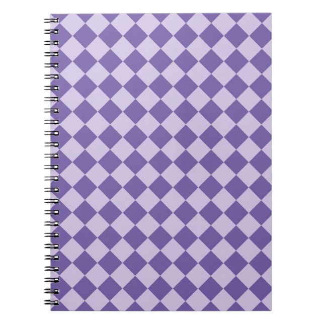 Lila Checker Diamond Mönster Anteckningsbok (Framsidan)