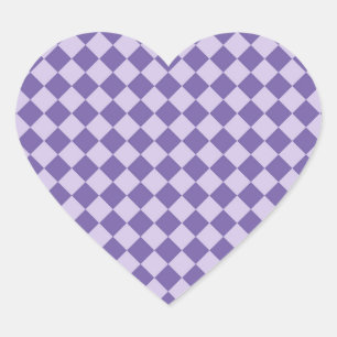 Lila Checker Diamond Mönster Hjärtformat Klistermärke