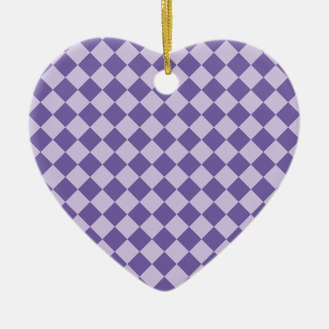 Lila Checker Diamond Mönster Julgransprydnad Keramik (Framsidan)