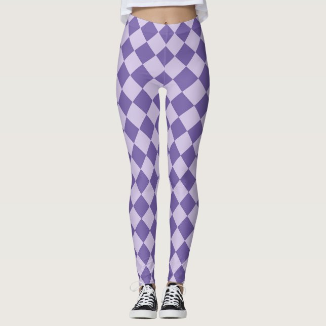Lila Checker Diamond Mönster Leggings (Framsida)