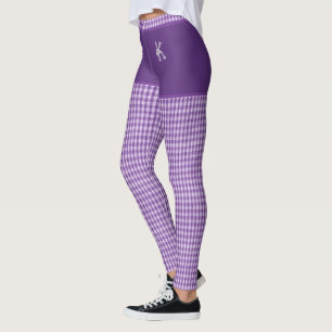 Lila Checkered Fabric Print Initial Personlig Leggings