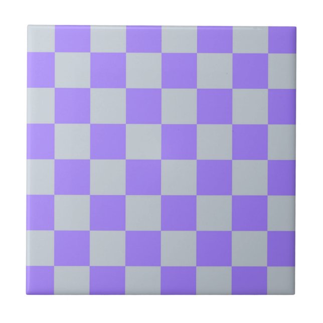 Lila Checkered Gingham Mönster Kakelplatta (Framsidan)