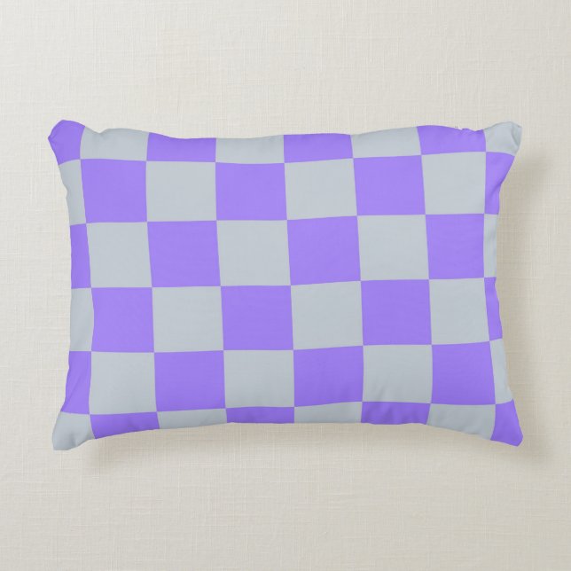 Lila Checkered Gingham Mönster Prydnadskudde (Framsidan)