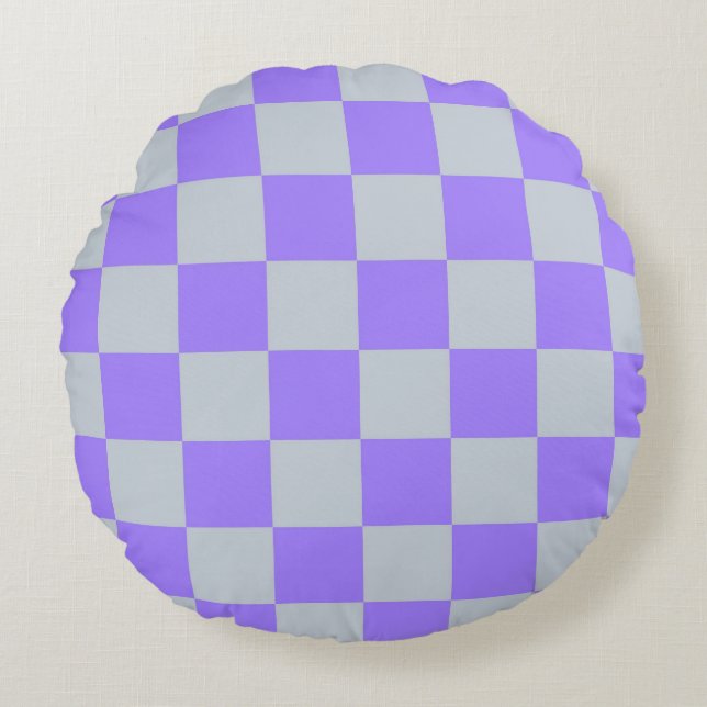 Lila Checkered Gingham Mönster Rund Kudde (Framsidan)