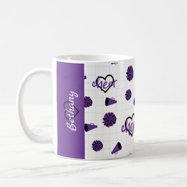 Lila Cheer Hearts, Pom Poms, Megafone Mönster Kaffemugg (Vänster)
