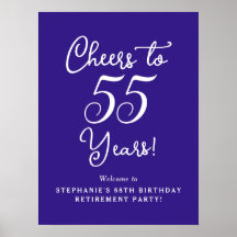 Lila Cheers till 55 års Pension Party-tecken