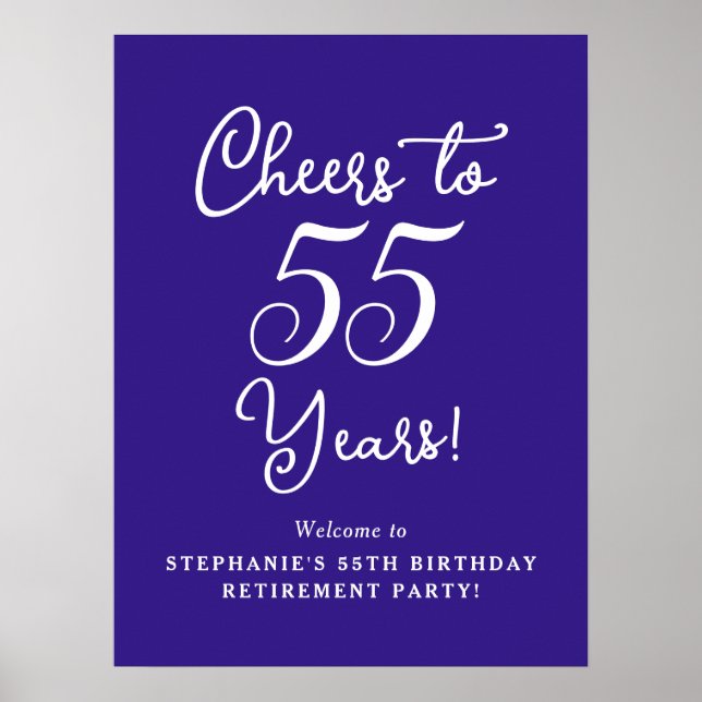 Lila Cheers till 55 års Pension Party-tecken Poster (Framsidan)
