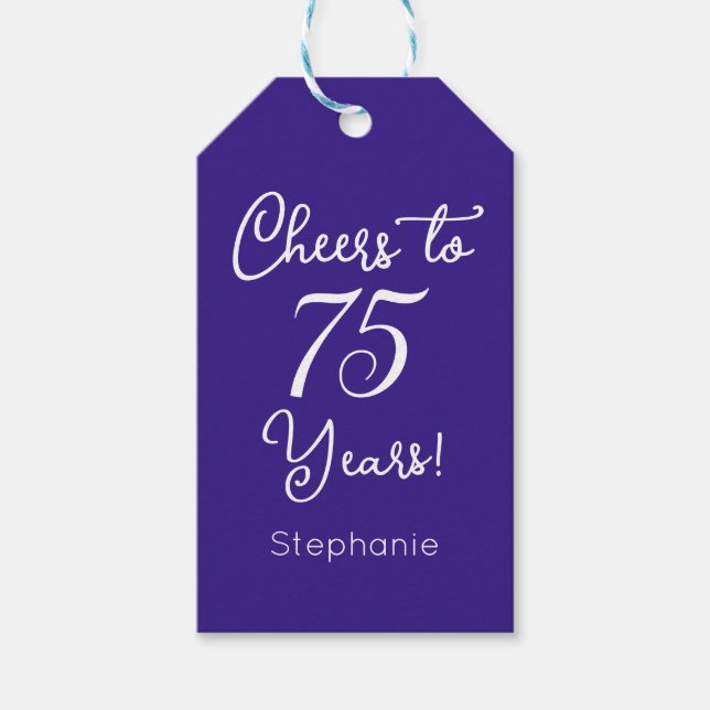 Lila Cheers till 75 år 75:e födelsedag Presentetikett (Framsidan)