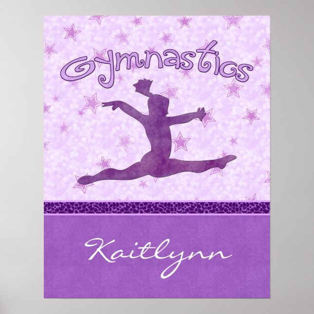 Lila Cheetah Print Rand Gymnastics w/ Monogram Poster (Framsidan)