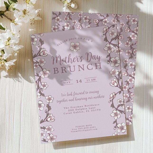 Lila Cherry Blommar Mors dag Brunch Inbjudningar (Mother's Day Brunch Invite)