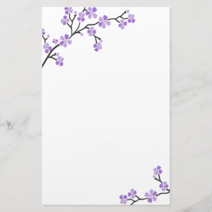 Lila Cherry Blommar stationage Brevpapper