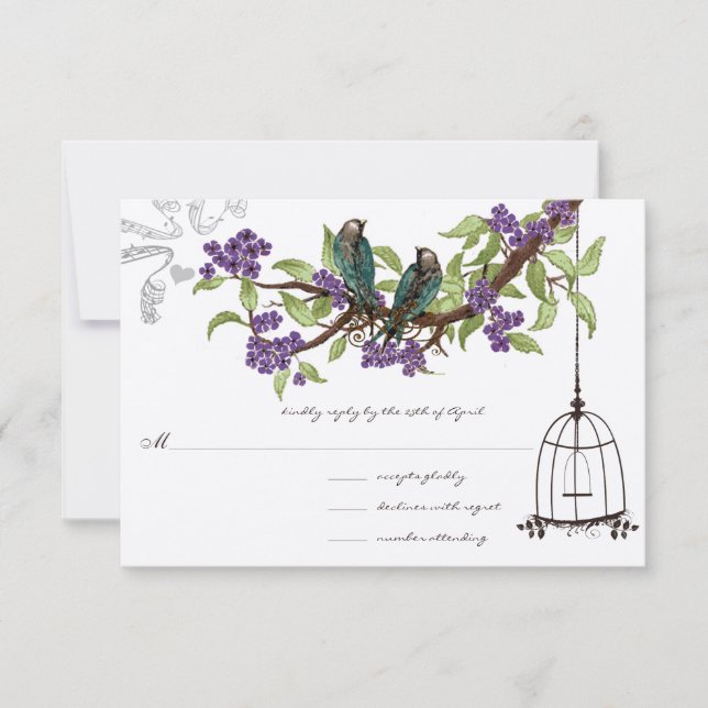 Lila Cherry Blommars Teal Birdcage OSA Kort (Framsida)