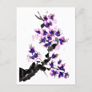 Lila Cherry Blommars Vykort