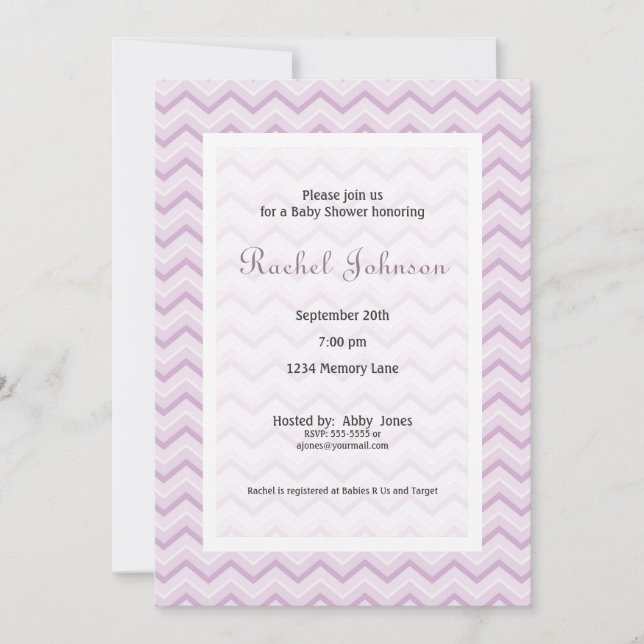 Lila Chevron Baby Shower-inbjudan Inbjudningar (Framsida)