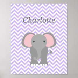 Lila Chevron Elephant Personlig Nursery Decor Poster