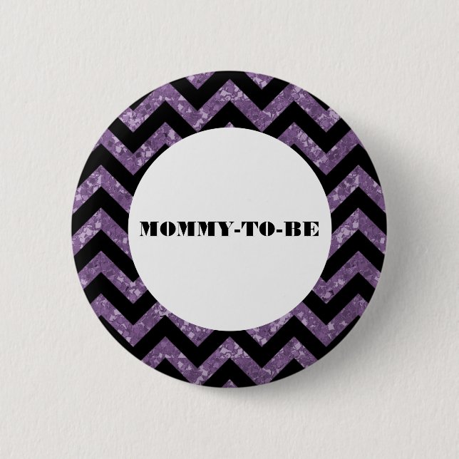 Lila Chevron Glitter Baby Shower Button Knapp (Framsida)