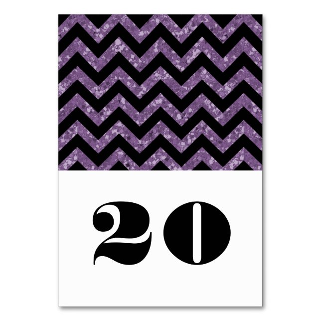 Lila Chevron Glitter Bord Card Bordsnummer (Framsidan)