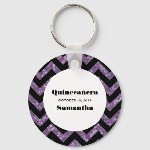 Lila Chevron Glitter Quinceañera Keychain Nyckelring