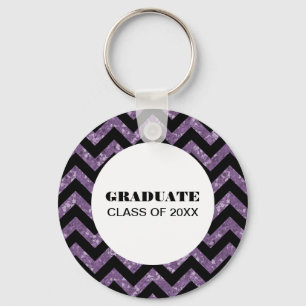 Lila Chevron Glitter Studenten Keychain Nyckelring
