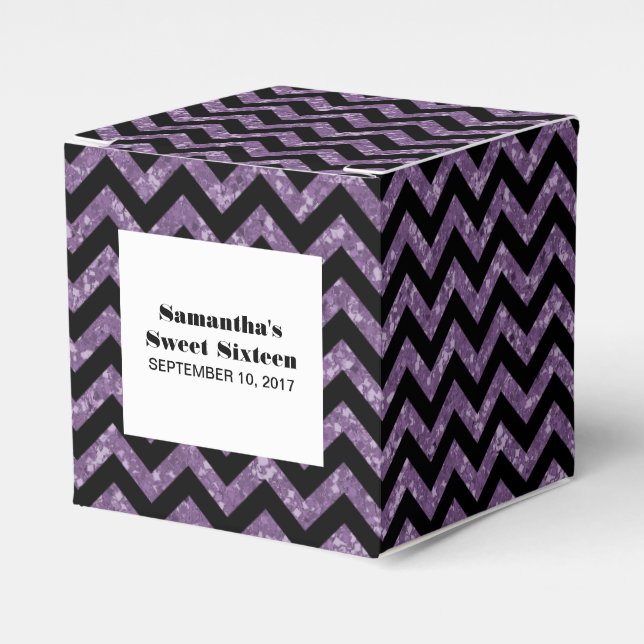 Lila Chevron Glitter Sweet 16 Favor Boxes Presentaskar (Framsidan Sidan)