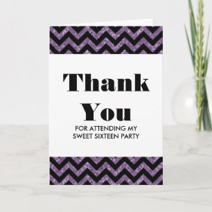 Lila Chevron Glitter Sweet 16 - tackkort