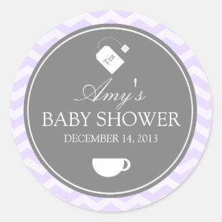Lila Chevron High Tea Baby Shower Sticker Runt Klistermärke