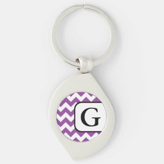 Lila Chevron Monogram Keychain Swirl Silverfärgad Nyckelring