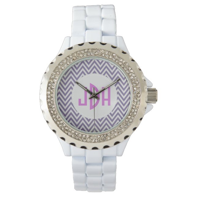 Lila Chevron Monogram White Enamel Watch Armbandsur (Framsida)