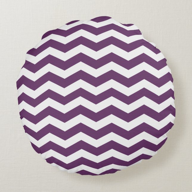 Lila Chevron Mönster Round Pillows Rund Kudde (Baksidan)