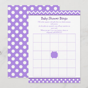 Lila Chevron och Polka Dot Baby Shower Bingo Inbjudningar