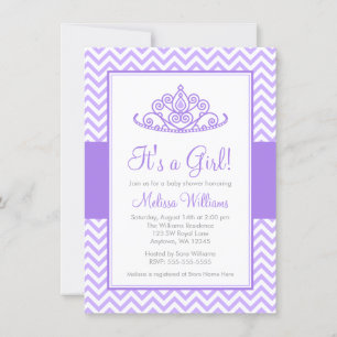 Lila Chevron Princess Krona Girl Baby Shower Inbjudningar