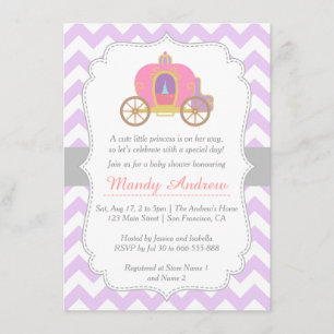 Lila Chevron Prinsessa Vagn, Flick Babyfirande Inbjudningar