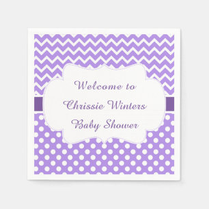 Lila Chevron & White Polka dots Baby Shower Pappersservett