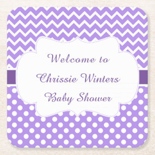 Lila Chevron & White Polka dots Baby Shower Underlägg Papper Kvadrat