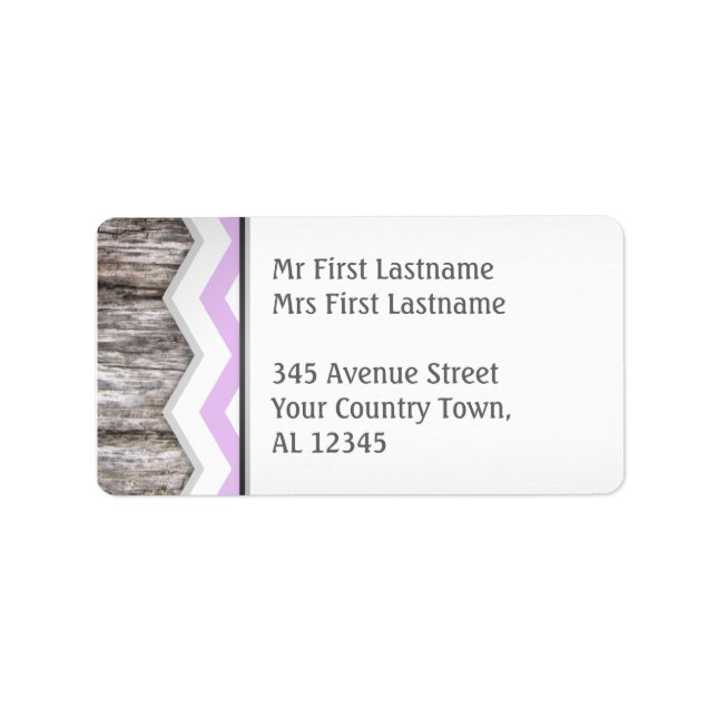 Lila Chevron & Wood Rustic Adressetiketters Adressetikett (Framsidan)