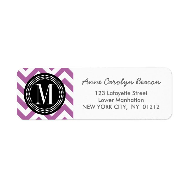 Lila Chevron Zizgag Personlig Monogram Returadress Etikett (Framsidan)