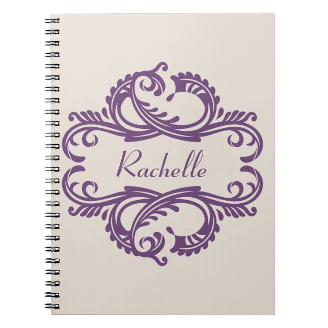 Lila Chic Damask - bärbar dator Anteckningsbok Med Spiral (Framsidan)