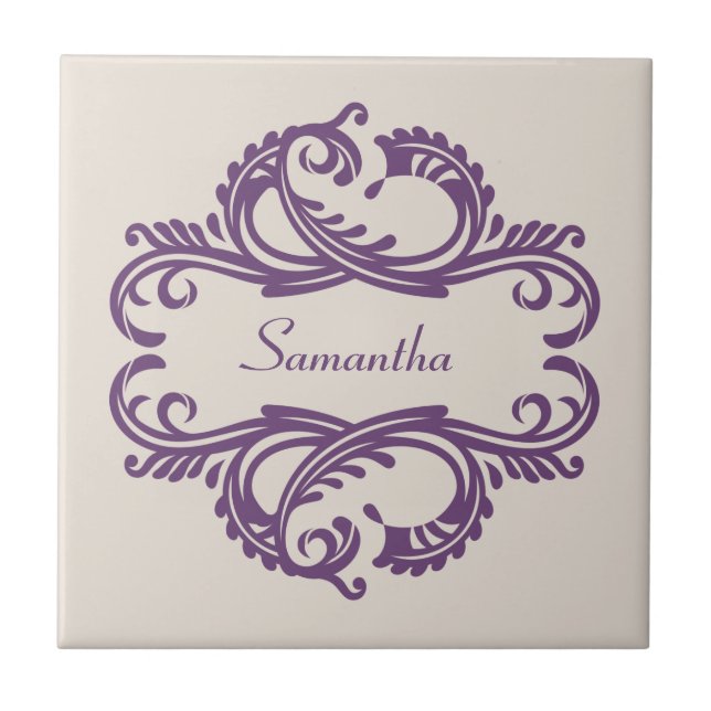 Lila Chic Damask Tile Kakelplatta (Framsidan)