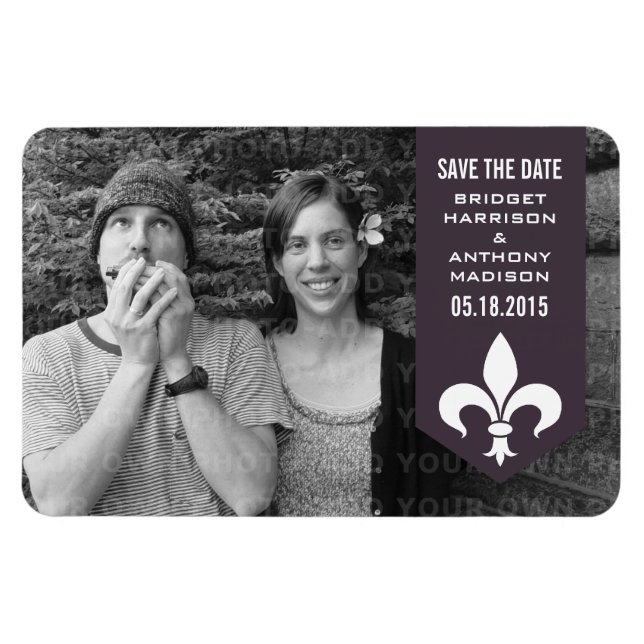 Lila Chic Flourish Banner Spara datum magneter (Horisontell)