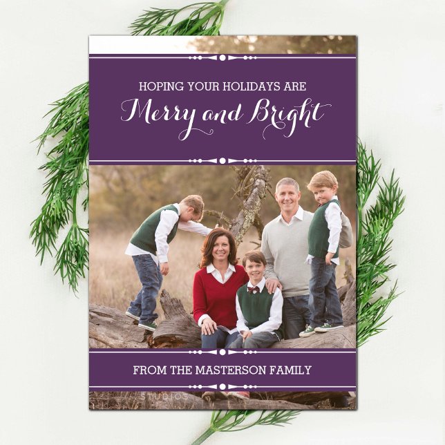 Lila Chic-Helgdag - Fettplatta kort (Purple Simply Chic Holiday Photo Card)