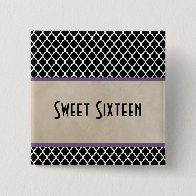 Lila Chic Quatrefoil Sweet 16 Button Knapp (Framsida)