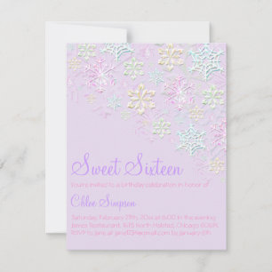 Lila Chic Snowflake Sweet16 Inbjudan