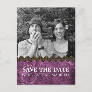 Lila Chic Steampunk Photo Save Date Postcard Meddelande Vykort