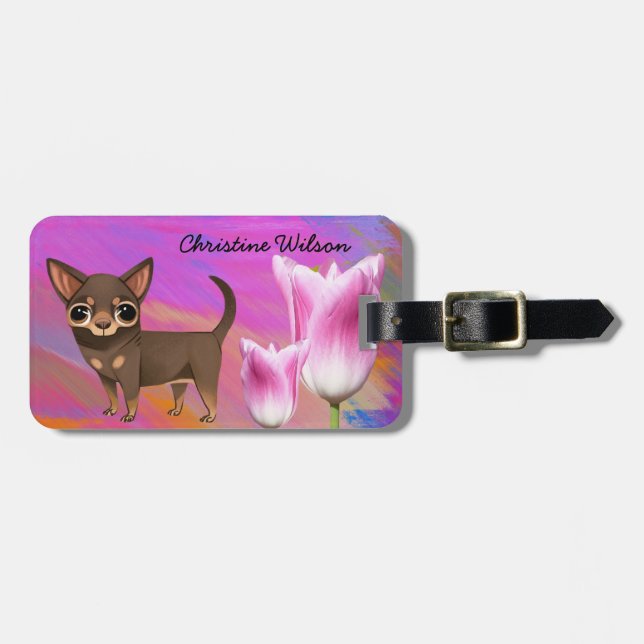 Lila Chihuahua Luggage Tag Bagagebricka (Horisontell Framsida)