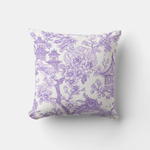 Lila Chinoiserie Toile Drak Sakura Kudde