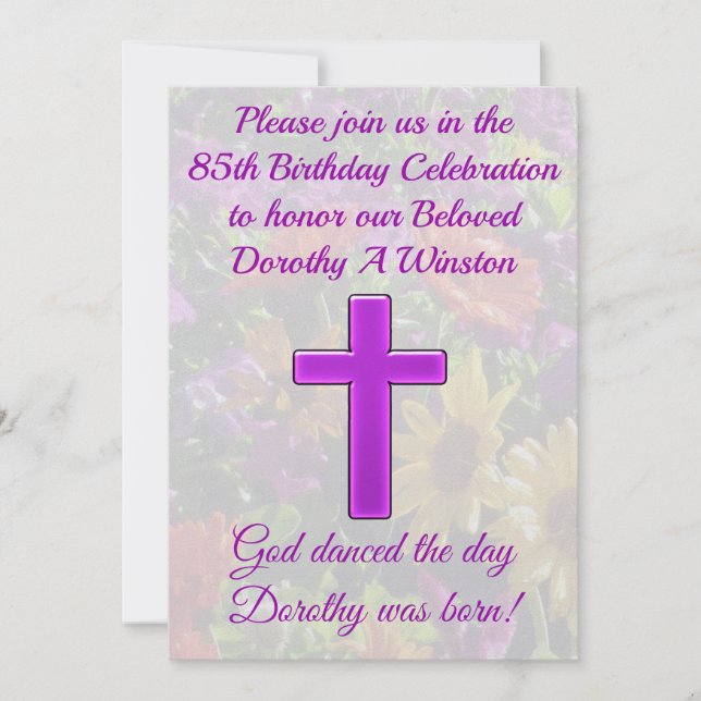LILA CHRISTIAN 85:E BIRTHDAY-INBJUDAN INBJUDNINGAR (Framsida)