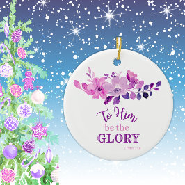 Lila Christian Scripture Quote Blommigt Julgransprydnad Keramik