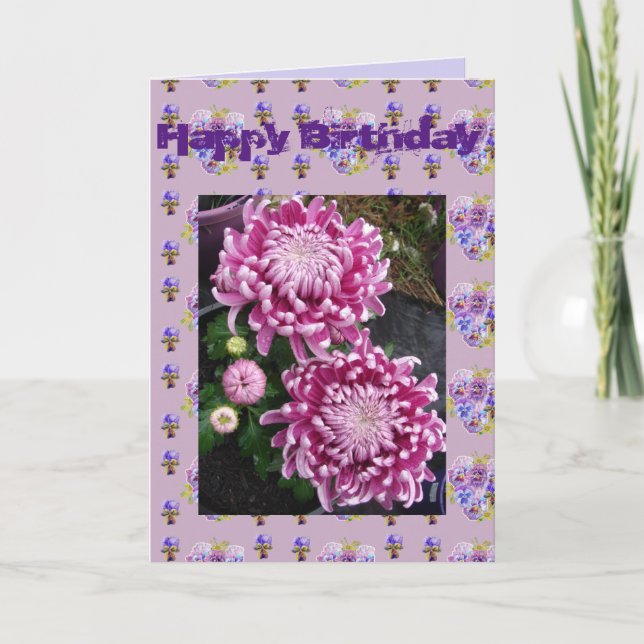 Lila Chrysanthemum Flower Blommigt Photo Art Card Kort (Framsida)