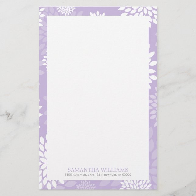 Lila Chrysanthemums Blommönster Brevpapper (Framsida)
